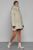 Купить Зимняя женская куртка модная с капюшоном бежевого цвета 51122B, фото 3