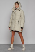 Купить Зимняя женская куртка модная с капюшоном бежевого цвета 51122B, фото 6