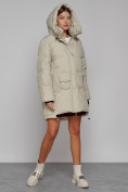 Купить Зимняя женская куртка модная с капюшоном бежевого цвета 51122B, фото 7