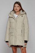 Купить Зимняя женская куртка модная с капюшоном бежевого цвета 51122B, фото 8