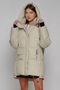 Купить Зимняя женская куртка модная с капюшоном бежевого цвета 51122B, фото 9