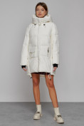 Купить Зимняя женская куртка модная с капюшоном белого цвета 51122Bl