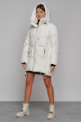 Купить Зимняя женская куртка модная с капюшоном белого цвета 51122Bl, фото 6
