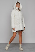 Купить Зимняя женская куртка модная с капюшоном белого цвета 51122Bl, фото 7