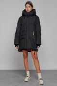 Купить Зимняя женская куртка модная с капюшоном черного цвета 51122Ch