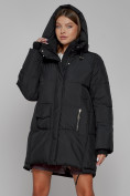 Купить Зимняя женская куртка модная с капюшоном черного цвета 51122Ch, фото 8