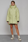 Купить Зимняя женская куртка модная с капюшоном салатового цвета 51122Sl