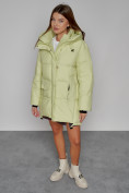 Купить Зимняя женская куртка модная с капюшоном салатового цвета 51122Sl, фото 14