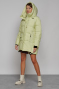 Купить Зимняя женская куртка модная с капюшоном салатового цвета 51122Sl, фото 6
