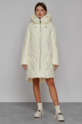 Купить Пальто утепленное с капюшоном зимнее женское светло-желтого цвета 51128SJ
