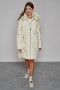Купить Пальто утепленное с капюшоном зимнее женское светло-желтого цвета 51128SJ, фото 10