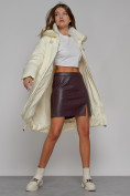 Купить Пальто утепленное с капюшоном зимнее женское светло-желтого цвета 51128SJ, фото 11