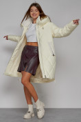 Купить Пальто утепленное с капюшоном зимнее женское светло-желтого цвета 51128SJ, фото 12