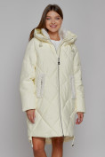 Купить Пальто утепленное с капюшоном зимнее женское светло-желтого цвета 51128SJ, фото 14