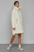 Купить Пальто утепленное с капюшоном зимнее женское светло-желтого цвета 51128SJ, фото 3