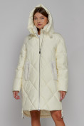 Купить Пальто утепленное с капюшоном зимнее женское светло-желтого цвета 51128SJ, фото 5