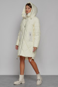 Купить Пальто утепленное с капюшоном зимнее женское светло-желтого цвета 51128SJ, фото 7