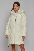 Купить Пальто утепленное с капюшоном зимнее женское светло-желтого цвета 51128SJ, фото 8