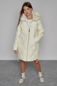 Купить Пальто утепленное с капюшоном зимнее женское светло-желтого цвета 51128SJ, фото 9