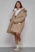 Купить Пальто утепленное с капюшоном зимнее женское светло-коричневого цвета 51128SK, фото 11