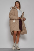 Купить Пальто утепленное с капюшоном зимнее женское светло-коричневого цвета 51128SK, фото 12