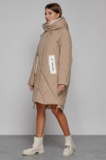 Купить Пальто утепленное с капюшоном зимнее женское светло-коричневого цвета 51128SK, фото 2