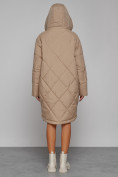 Купить Пальто утепленное с капюшоном зимнее женское светло-коричневого цвета 51128SK, фото 4