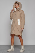 Купить Пальто утепленное с капюшоном зимнее женское светло-коричневого цвета 51128SK, фото 7