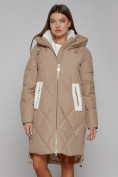 Купить Пальто утепленное с капюшоном зимнее женское светло-коричневого цвета 51128SK, фото 8