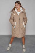 Купить Пальто утепленное с капюшоном зимнее женское светло-коричневого цвета 51128SK, фото 9