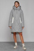 Купить Пальто утепленное с капюшоном зимнее женское серого цвета 51128Sr