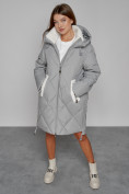 Купить Пальто утепленное с капюшоном зимнее женское серого цвета 51128Sr, фото 10