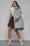 Купить Пальто утепленное с капюшоном зимнее женское серого цвета 51128Sr, фото 11