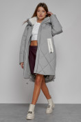 Купить Пальто утепленное с капюшоном зимнее женское серого цвета 51128Sr, фото 12