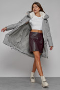 Купить Пальто утепленное с капюшоном зимнее женское серого цвета 51128Sr, фото 13