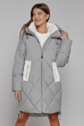 Купить Пальто утепленное с капюшоном зимнее женское серого цвета 51128Sr, фото 5