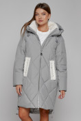 Купить Пальто утепленное с капюшоном зимнее женское серого цвета 51128Sr, фото 8