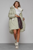 Купить Пальто утепленное с капюшоном зимнее женское светло-зеленого цвета 51128ZS, фото 12
