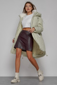 Купить Пальто утепленное с капюшоном зимнее женское светло-зеленого цвета 51128ZS, фото 13