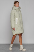 Купить Пальто утепленное с капюшоном зимнее женское светло-зеленого цвета 51128ZS, фото 3