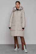 Купить Пальто утепленное молодежное зимнее женское бежевого цвета 51131B