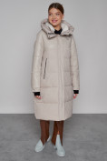 Купить Пальто утепленное молодежное зимнее женское бежевого цвета 51131B, фото 10
