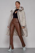 Купить Пальто утепленное молодежное зимнее женское бежевого цвета 51131B, фото 11
