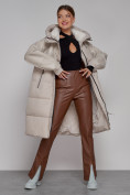 Купить Пальто утепленное молодежное зимнее женское бежевого цвета 51131B, фото 13