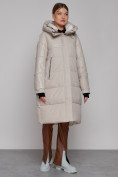 Купить Пальто утепленное молодежное зимнее женское бежевого цвета 51131B, фото 3