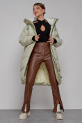 Купить Пальто утепленное молодежное зимнее женское светло-зеленого цвета 51131ZS, фото 13