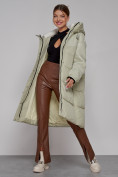 Купить Пальто утепленное молодежное зимнее женское светло-зеленого цвета 51131ZS, фото 14