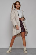 Купить Пальто утепленное с капюшоном зимнее женское бежевого цвета 51139B, фото 10