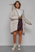 Купить Пальто утепленное с капюшоном зимнее женское бежевого цвета 51139B, фото 12