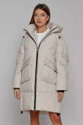 Купить Пальто утепленное с капюшоном зимнее женское бежевого цвета 51139B, фото 13
